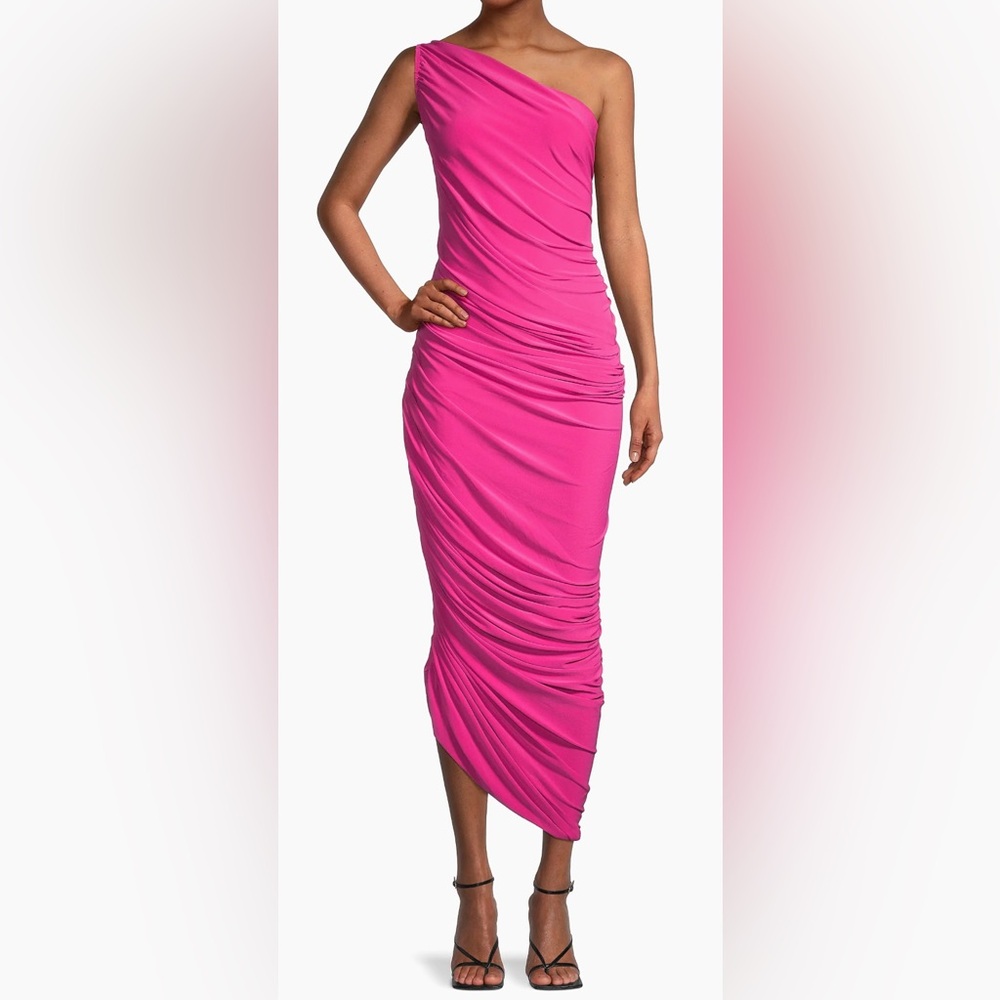 Norma Kamali Diana Ruched Jersey One-Shoulder Dress